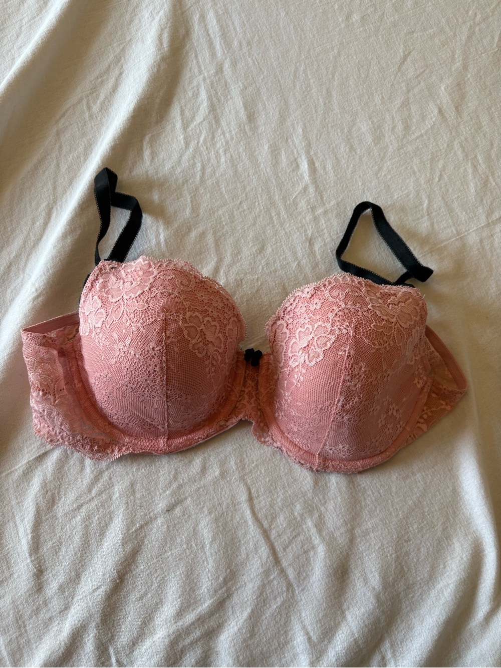 Victoria's Secret Pink Lace Push-Up Bra with Black Straps
